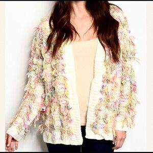 Brix tassel shag boho cardigan sweater knit